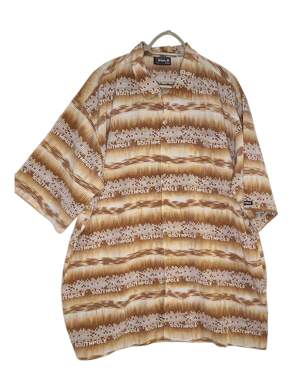 VTG Southpole All Over Print Button Up Shirt XXL Brown Y2K Hip Hop Streetwear
